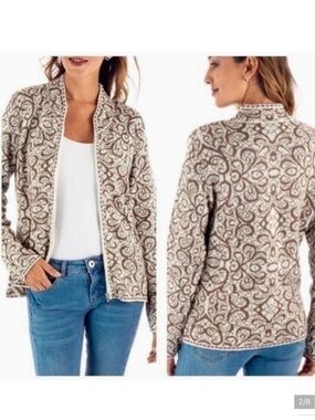 Novica Peru Alpaca Jauju Full Zip Sweater Brown Cream Cardigan Women's Small S